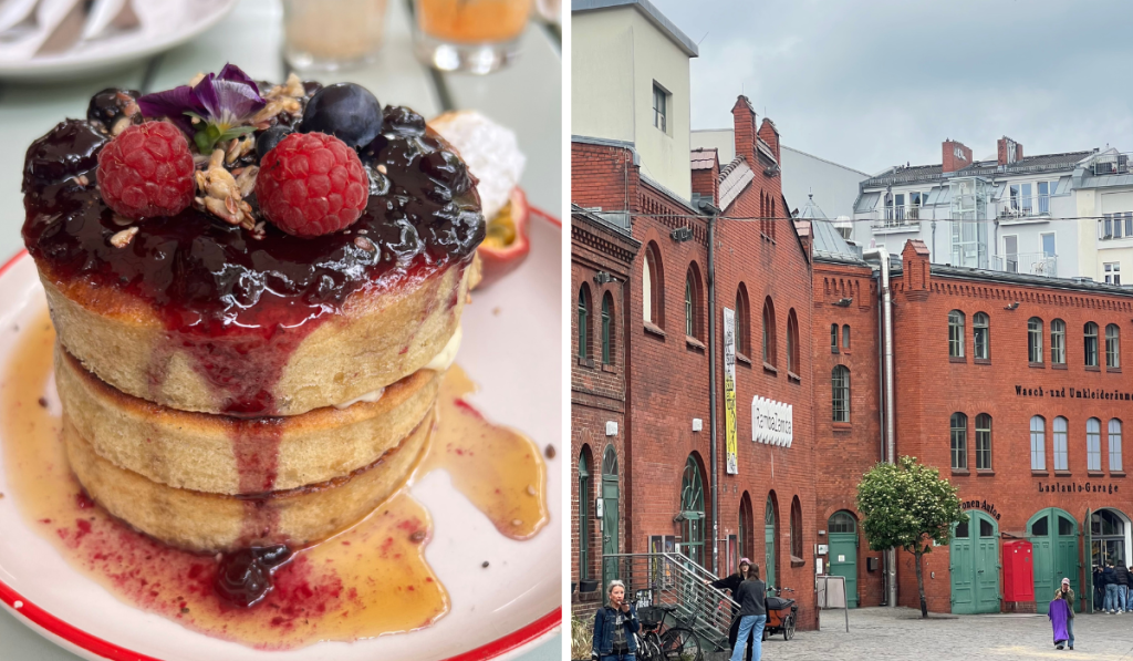 Que visiter à Berlin en 4 jours ? Récit + conseils 8 Pancake à gauche et bâtiment en brique à droite dans le quartier Prenzlauer de Berlin